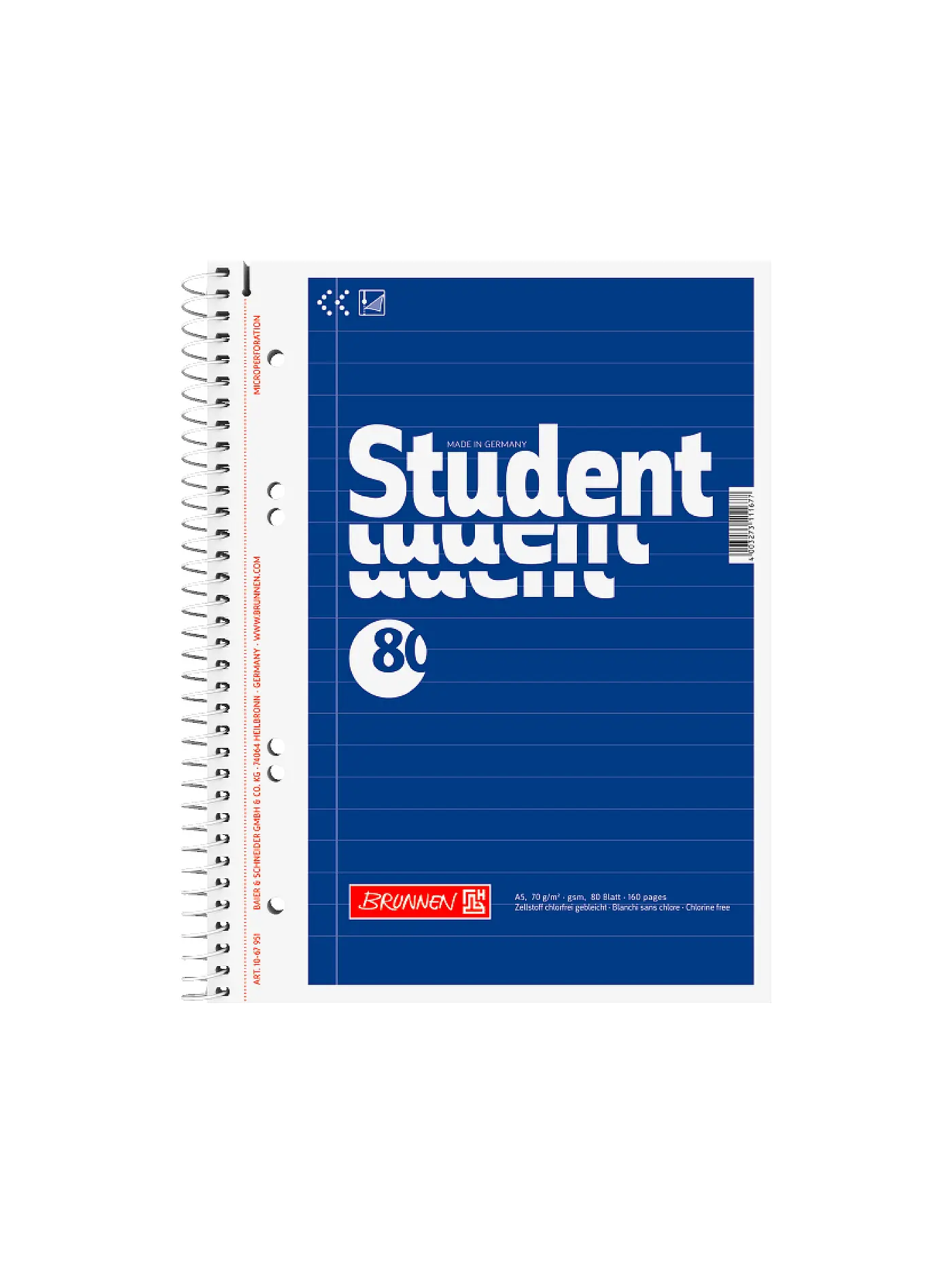 BRUNNEN VERLAG | Collegeblock A5 20-linig Spiralbindung 80 Blatt | 